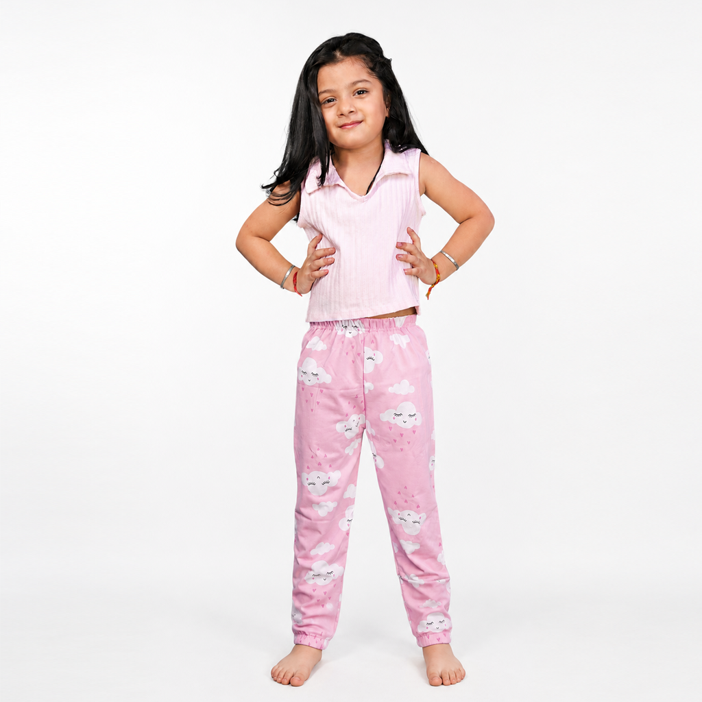 BAMBOOM Baby Unisex Pure Cotton Pyjama Pants – Pack of 3 | Lavender, Pink & Mint Green | Smiling Cloud Print |  6M–5Y