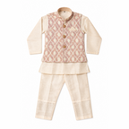 BAMBOOM Boys Ethnic Wear 3 Piece Set | Ivory with Blush Pink Jacket Set