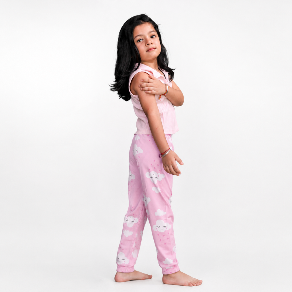 BAMBOOM Baby Unisex Pure Cotton Pyjama Pants – Pack of 3 | Pink, Peach & Sea Blue | Dreamy Cloud Print |  6M–5Y