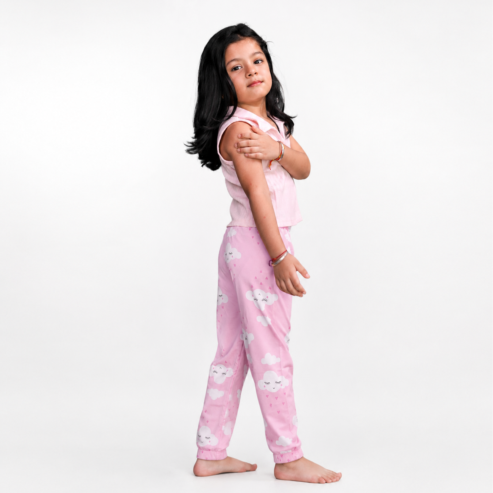 BAMBOOM Baby Unisex Pure Cotton Pyjama Pants – Pack of 3 | Pink, Peach & Mint Green | Smiling Cloud Print | 6M–5Y