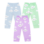 BAMBOOM Baby Girls Pure Cotton Pyjama Pants – Pack of 3 | Lavender, Sea Blue & Mint Green | Smiling Cloud Print | 6M–5Y