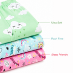 BAMBOOM Baby Unisex Pure Cotton Pyjama Pants – Pack of 3 | Mint Green, Rainbow Blue & Rainbow Pink | Cloud & Rainbow Print |  6M–5Y