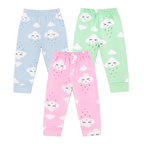 BAMBOOM Unisex Pure Cotton Pyjama Pants – Pack of 3 | Pink, Mint Green & Sea Blue | Cloud Print |  6M–5Y