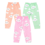 BAMBOOM Baby Unisex Pure Cotton Pyjama Pants – Pack of 3 | Pink, Peach & Mint Green | Smiling Cloud Print | 6M–5Y