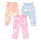 BAMBOOM Baby Unisex Pure Cotton Pyjama Pants – Pack of 3 | Pink, Peach & Sea Blue | Dreamy Cloud Print |  6M–5Y