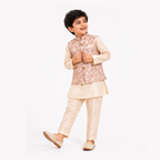 BAMBOOM Boys Ethnic Wear 3 Piece Set | Ivory with Blush Pink Jacket Set