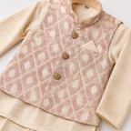 BAMBOOM Boys Ethnic Wear 3 Piece Set | Ivory with Blush Pink Jacket Set