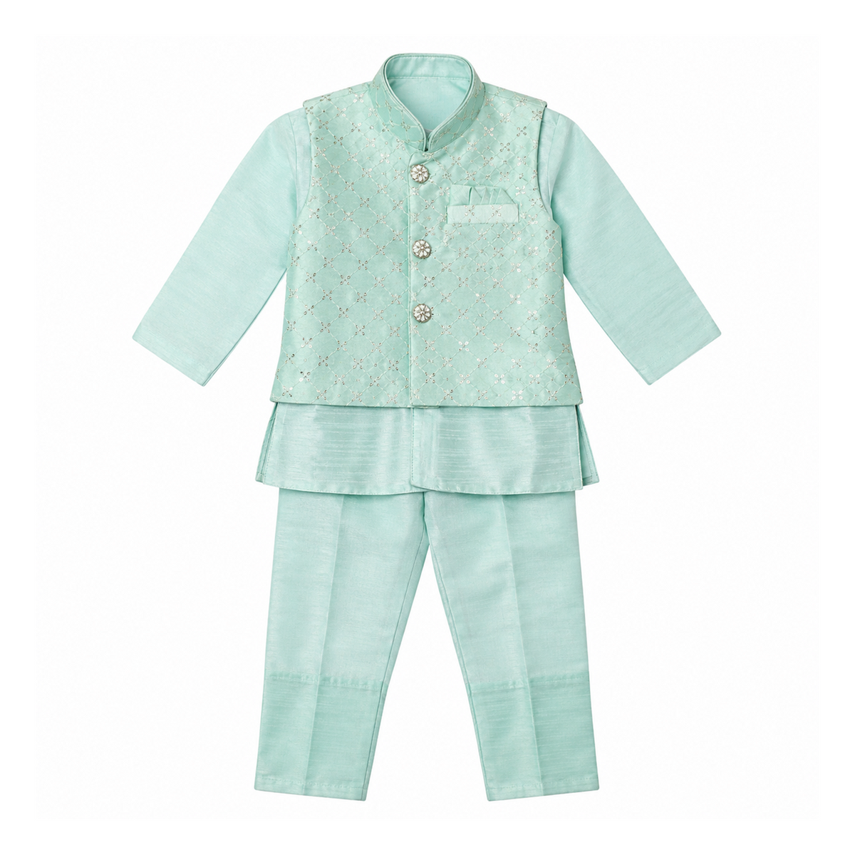 BAMBOOM Boys Ethnic Wear 3 Piece Set | Pastel Mint Festive Set