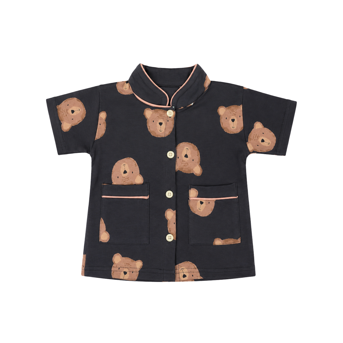 BAMBOOM Kids Pure Cotton Night Suit | Teddy Bear Print Dark Sleepwear Set
