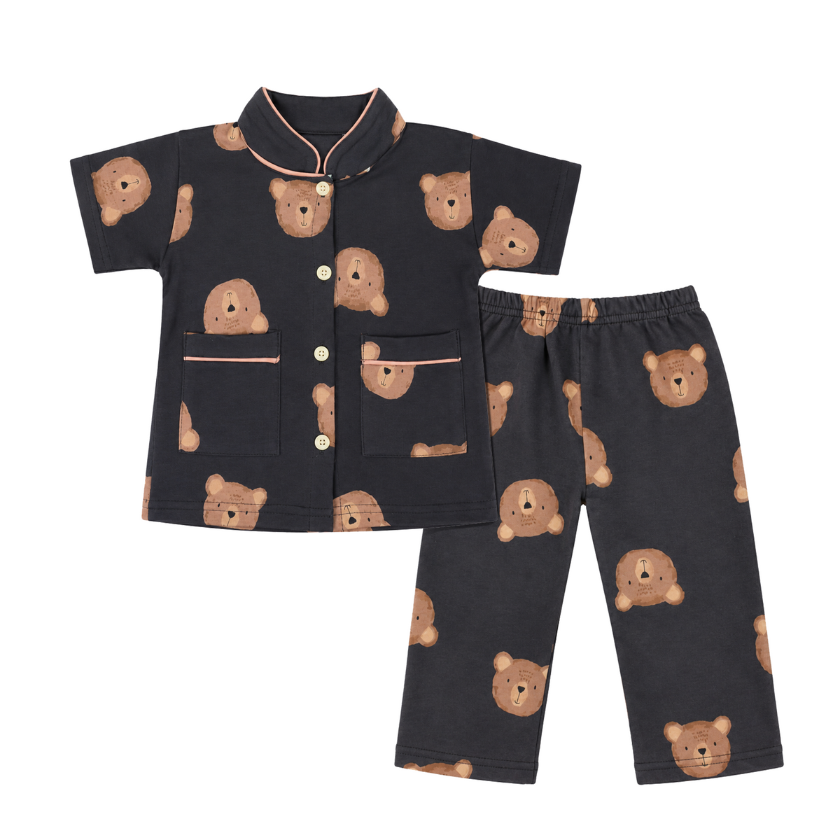 BAMBOOM Kids Pure Cotton Night Suit | Teddy Bear Print Dark Sleepwear Set