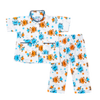 BAMBOOM Kids Pure Cotton Night Suit | Frog & Stars Print White Sleepwear Set