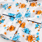 BAMBOOM Kids Pure Cotton Night Suit | Frog & Stars Print White Sleepwear Set