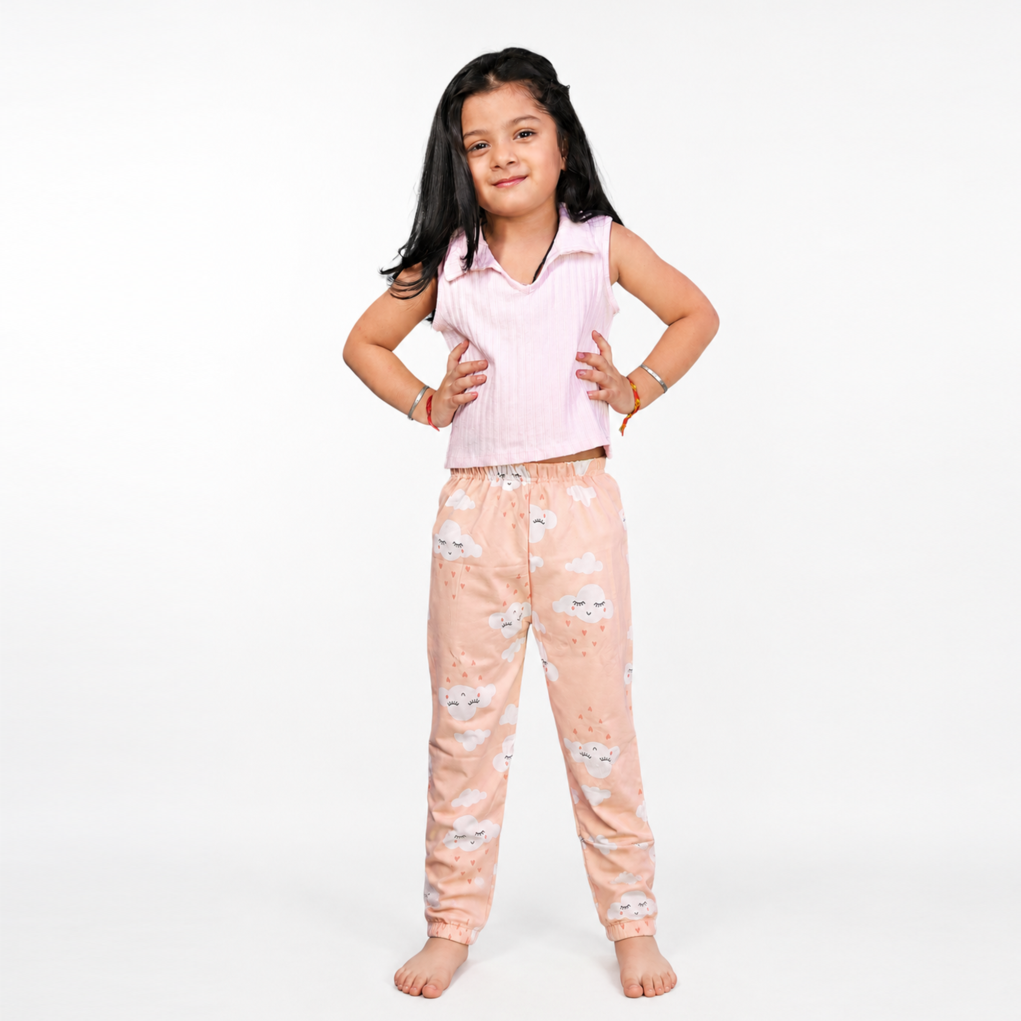 BAMBOOM Baby Unisex Pure Cotton Pyjama Pants – Pack of 3 | Peach, Rainbow Blue & Rainbow Pink | Cloud & Rainbow Print |  6M–5Y