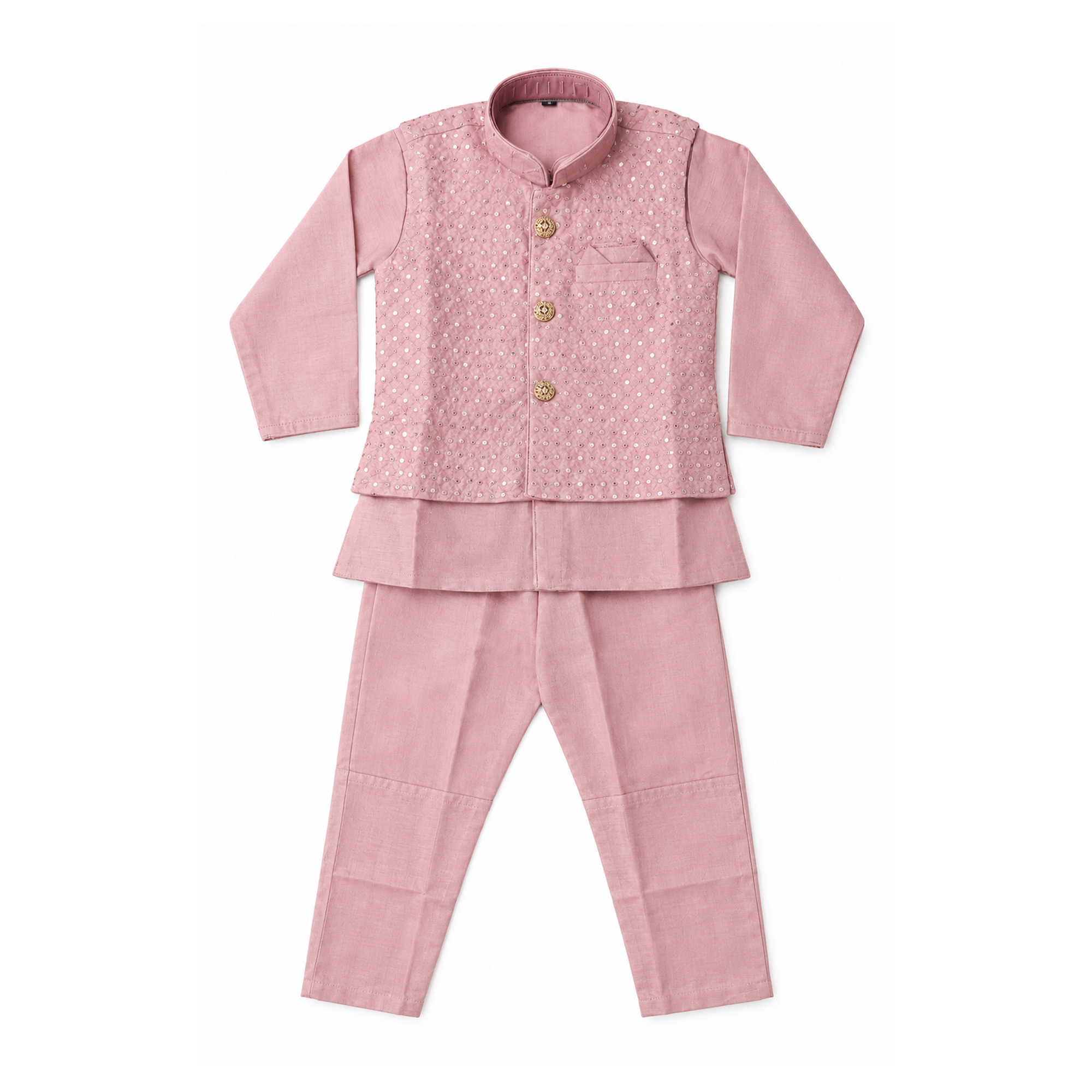 BAMBOOM Boys Ethnic Wear 3 Piece Set | Blush Pink Kurta Set