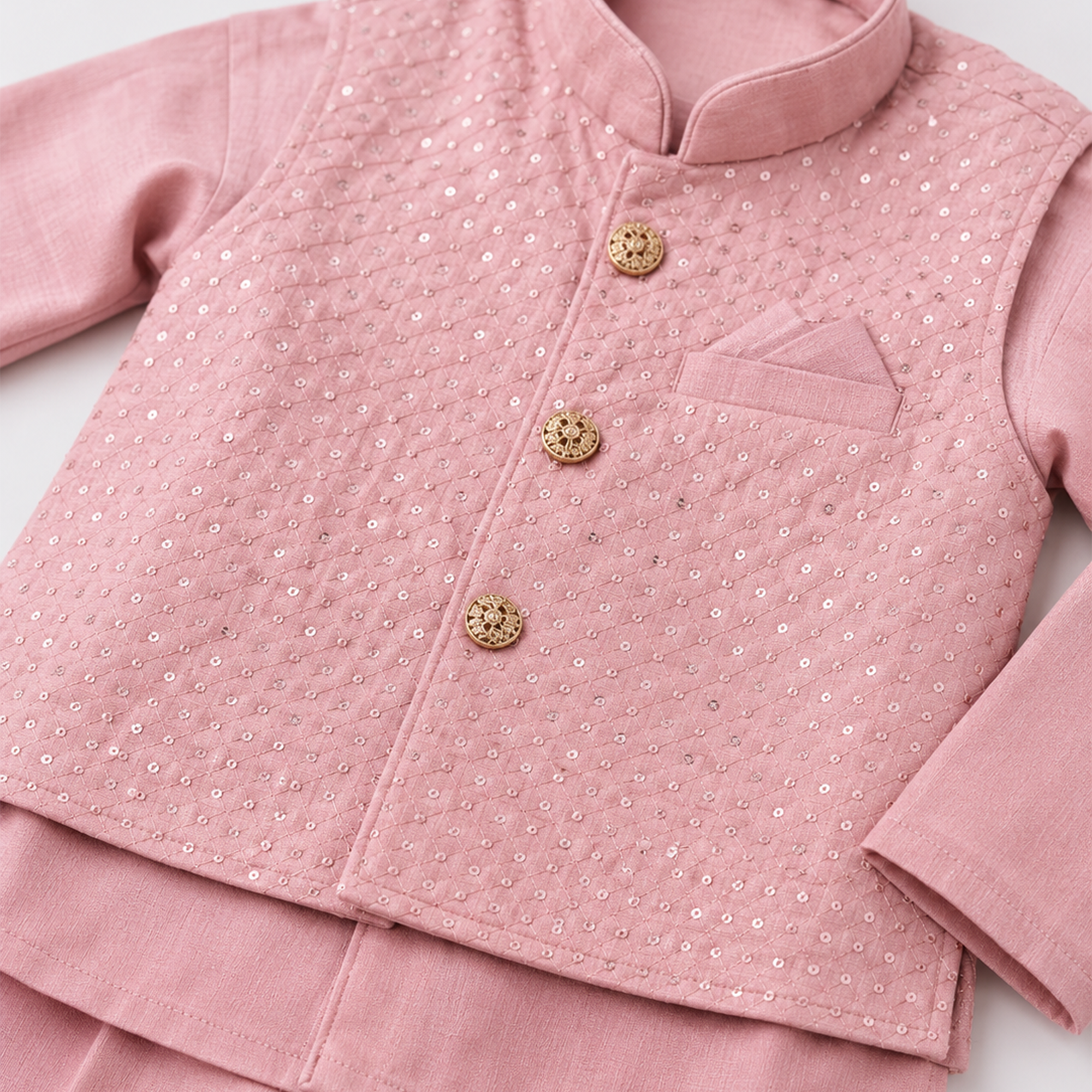 BAMBOOM Boys Ethnic Wear 3 Piece Set | Blush Pink Kurta Set