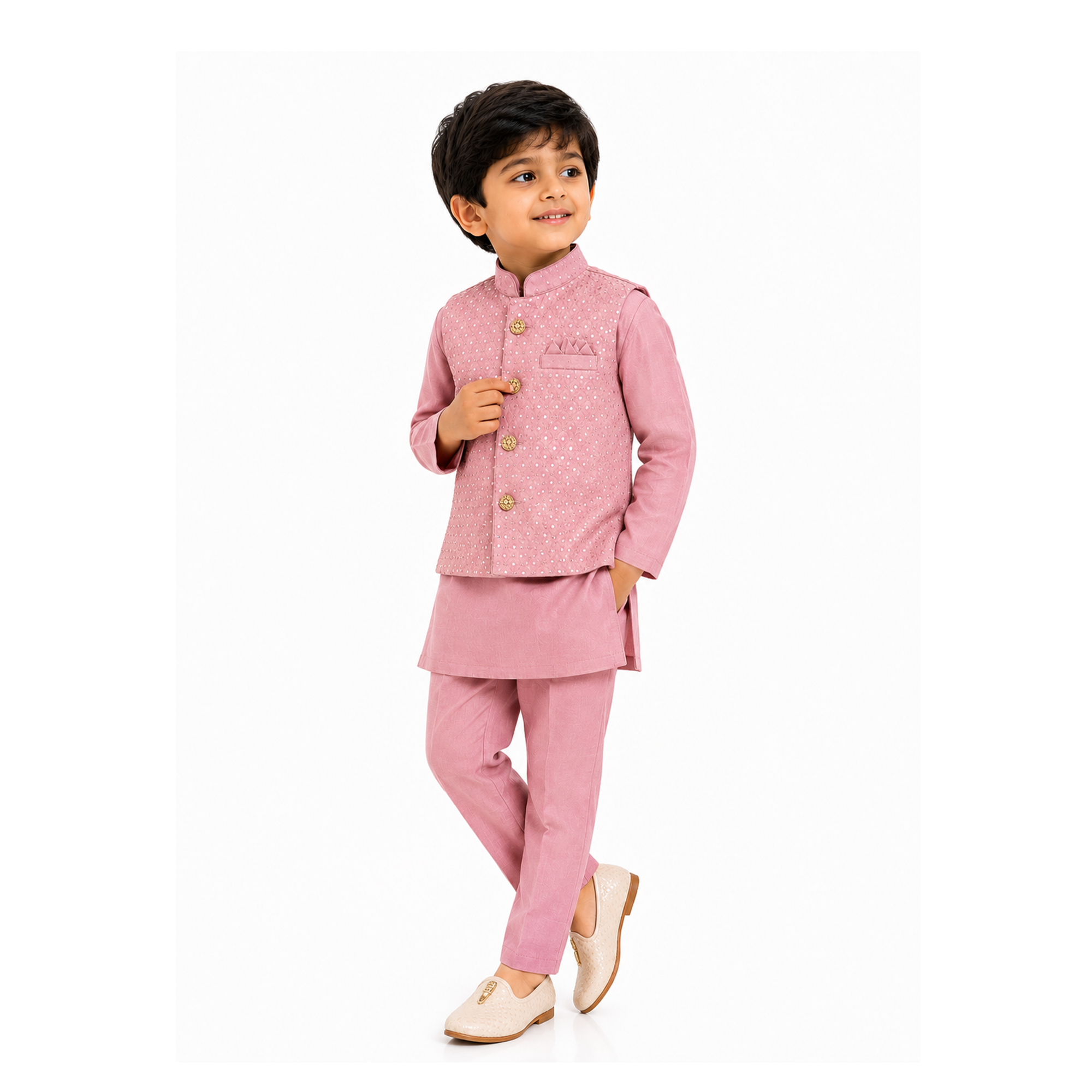 BAMBOOM Boys Ethnic Wear 3 Piece Set | Blush Pink Kurta Set