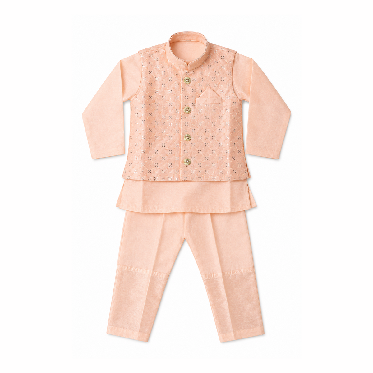 BAMBOOM Boys Ethnic Wear 3 Piece Set | Pastel Peach Festive Set