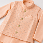 BAMBOOM Boys Ethnic Wear 3 Piece Set | Pastel Peach Festive Set
