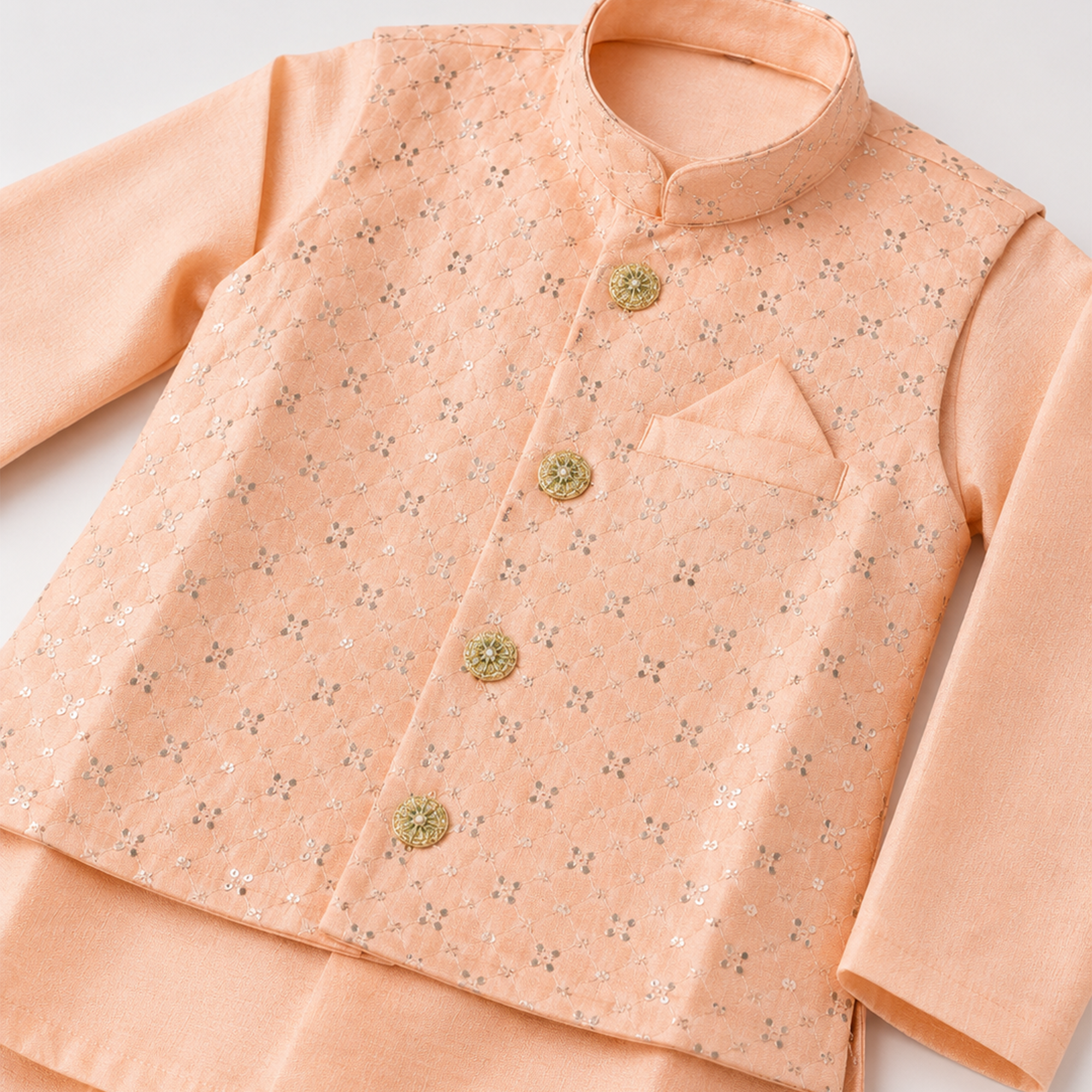 BAMBOOM Boys Ethnic Wear 3 Piece Set | Pastel Peach Festive Set