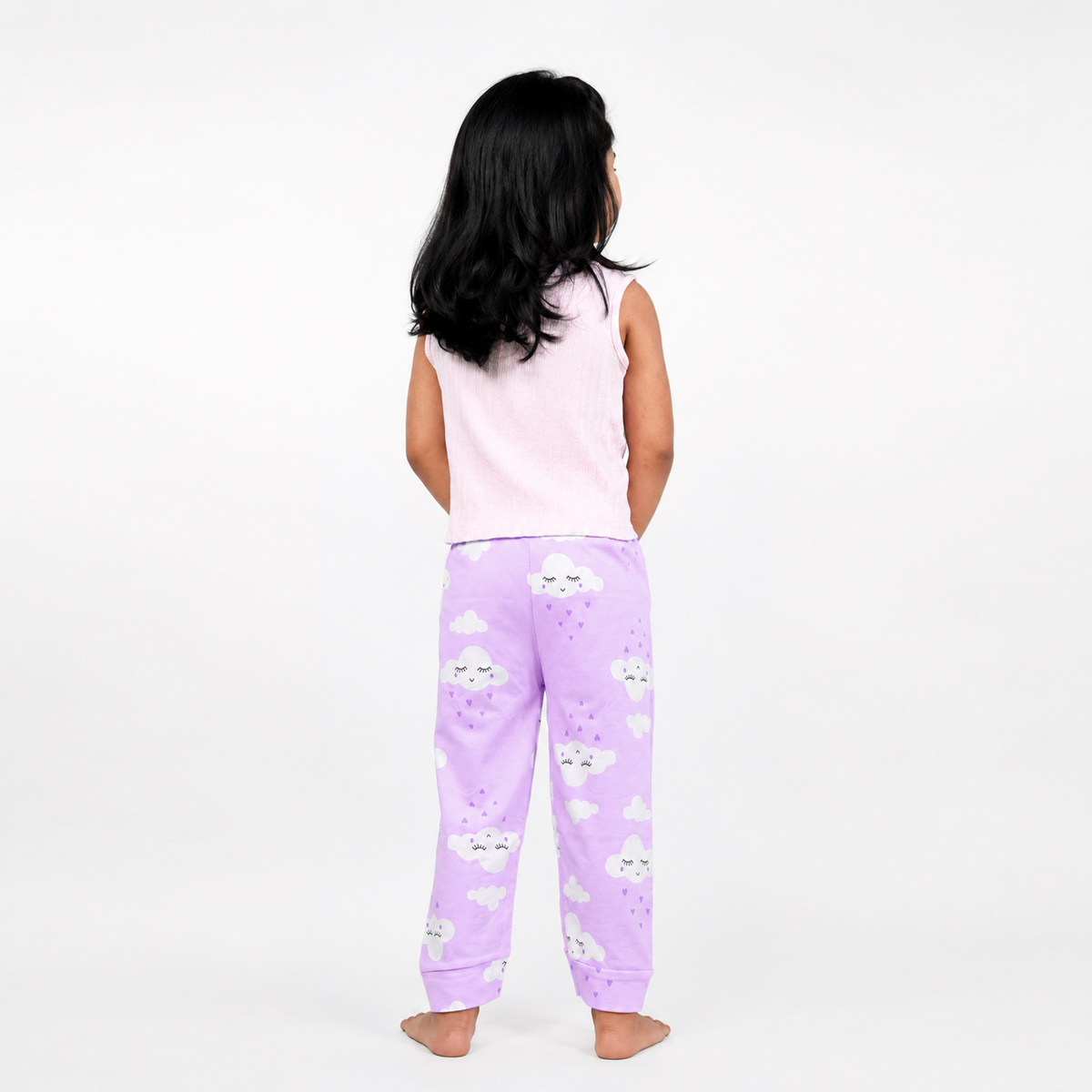 BAMBOOM Baby Girls Pure Cotton Pyjama Pants – Pack of 3 | Lavender, Sea Blue & Mint Green | Smiling Cloud Print | 6M–5Y