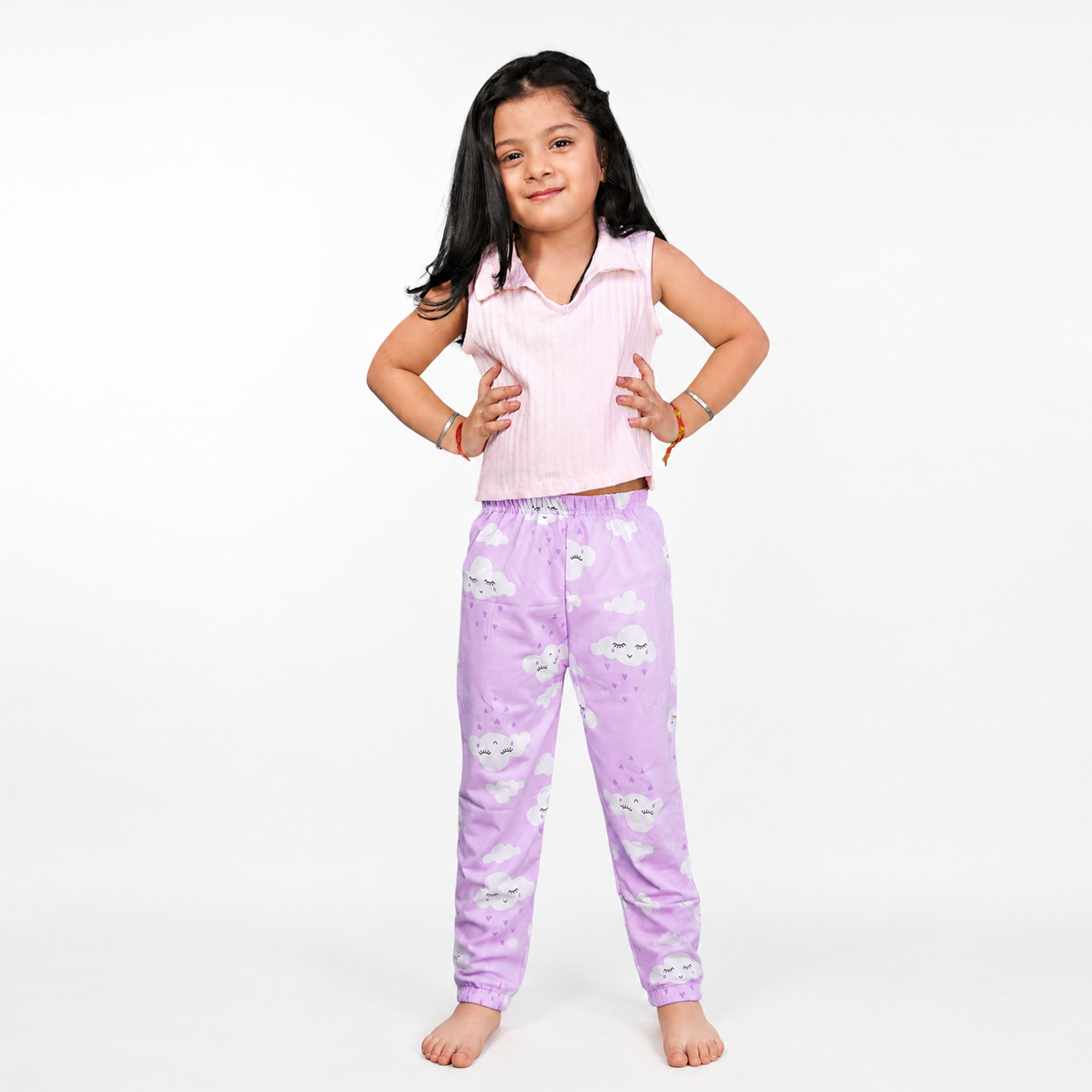 BAMBOOM Baby Girls Pure Cotton Pyjama Pants – Pack of 3 | Lavender, Sea Blue & Mint Green | Smiling Cloud Print | 6M–5Y